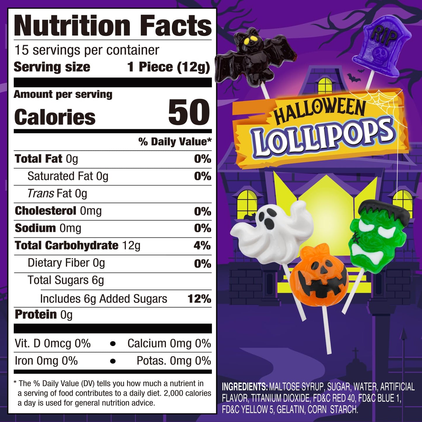 Amos Halloween Candy Lollipops, 15ct Individually Wrapped Monster Variety Suckers - Fun Trick-or-Treat Goodie Bag & Party Favor