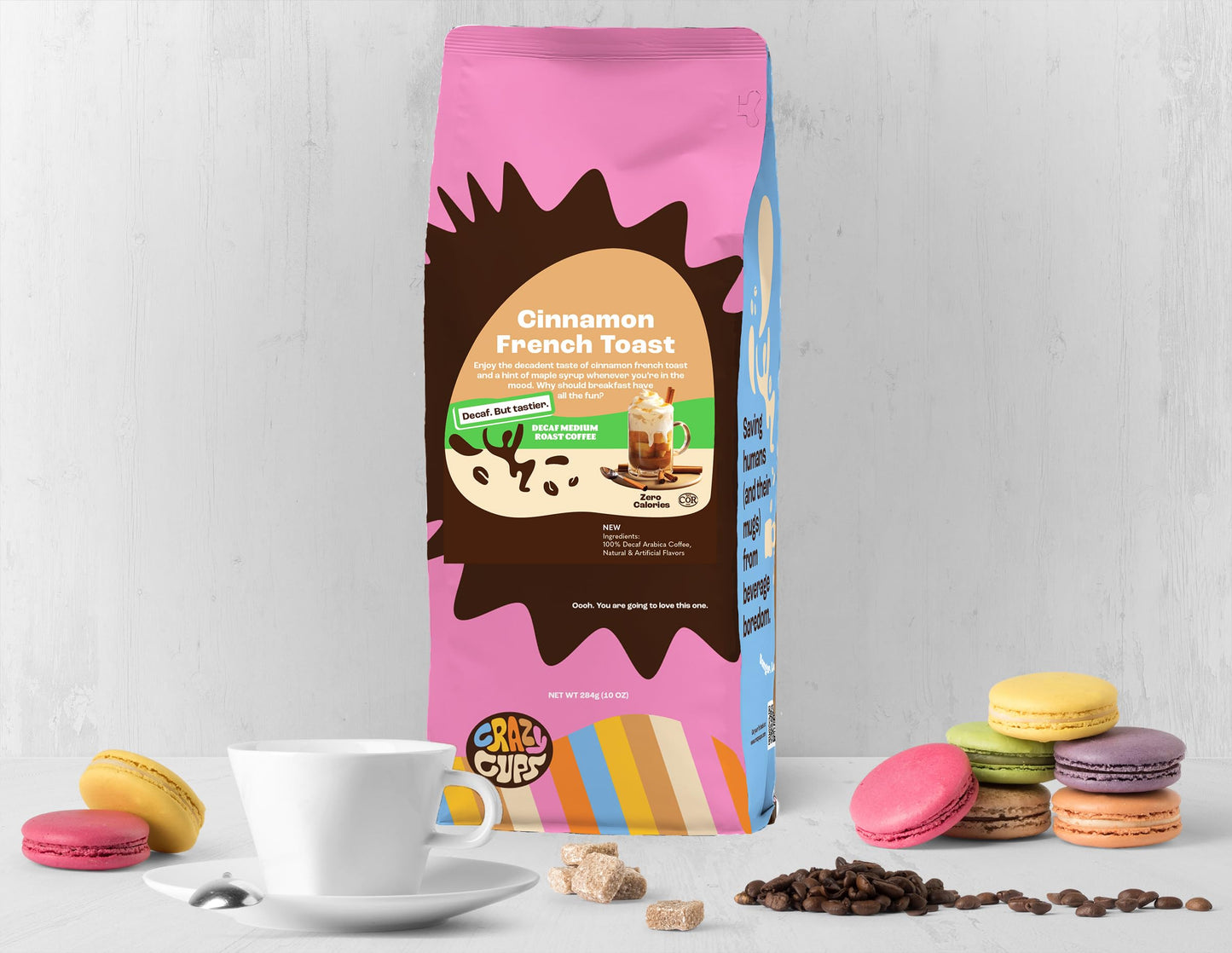Crazy Cups Flavored Decaf Ground coffee  French Toast Cinnamon Coffee  For Hot or Iced Coffee  3 Count