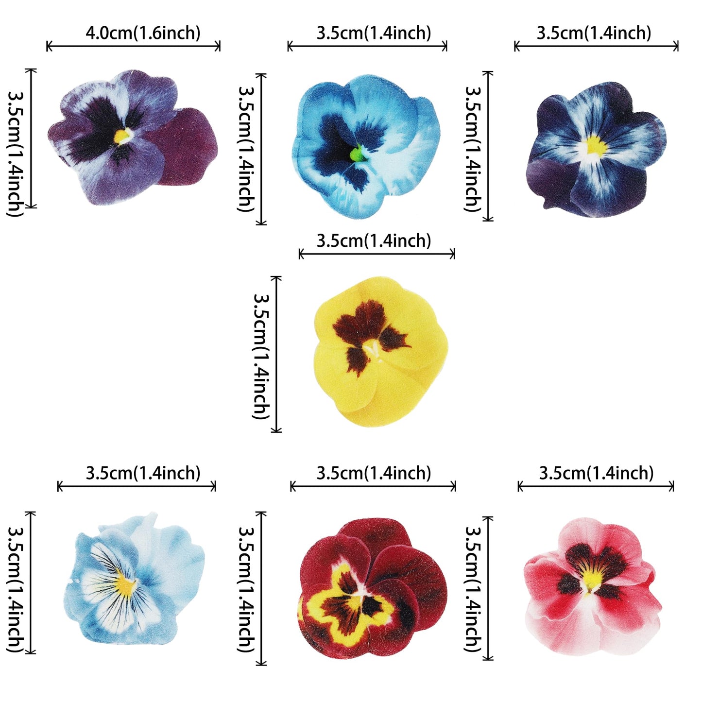 60 Pcs Edible Flowers Cupcake Toppers Edible Spring Bridal Engagement Pansies Cake Decorations Wafer Paper Flowers Cupcake Picks