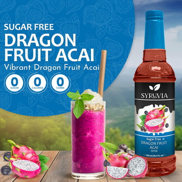 Syruvia Sugar Free Dragon Fruit Acai Syrup With Syrup Pump Dispenser - Dragon Fruit Acai Syrup Flavor, 25.4 Fl Oz - Perfect For