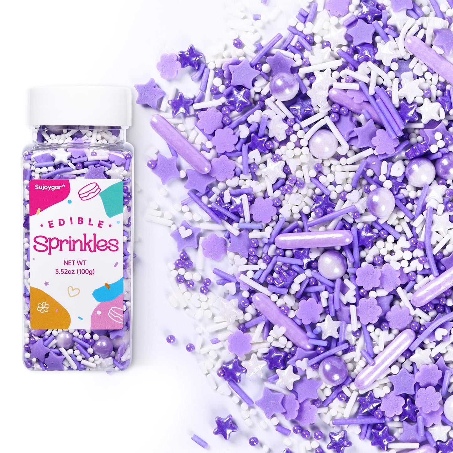 Purple Sprinkles for Cake Decorating, 3.52oz Edible Star Sprinkles, Cupcake Sprinkles, Baking Sprinkles, Ice Cream Sprinkles, Co