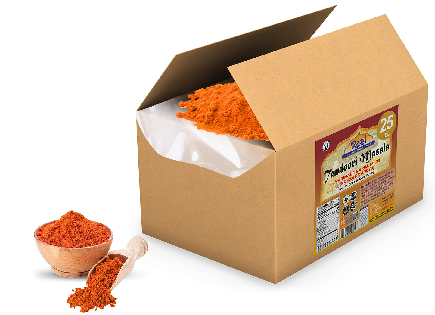 Rani Tandoori Masala (Natural, No Colors Added) Indian 11-Spice Blend 400Oz (25Lbs) 11.36Kg Bulk Box ~ Salt Free | Vegan | Glute