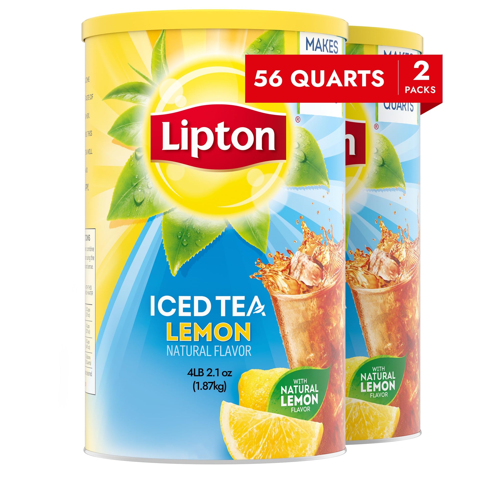 Lipton Iced Tea Mix, Sweetened, Makes 28 Quarts, Pack of 2, Glass