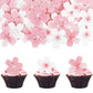 60 PCS Edible Flowers Cake Decorations Pink Edible Cherry Blossoms Flowers Cupcake Toppers Wafer Paper Flowers Cupcake Picks for