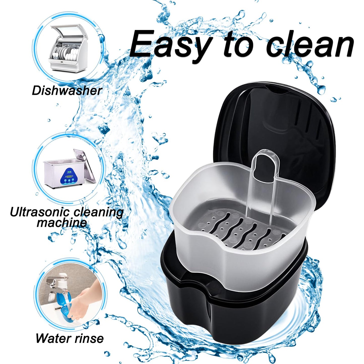 Keedolla 2 Pack Denture Bath Case Partial Denture Cup Retainer Cleaning Container, Denture Wash Container Retainer Bath Box Cup