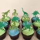 YCTHUNFISH Dinosaur Cupcake Toppers, 24 Pack Glitter Picks, Bamboo, Small, Green, Dino Theme Party Decorations
