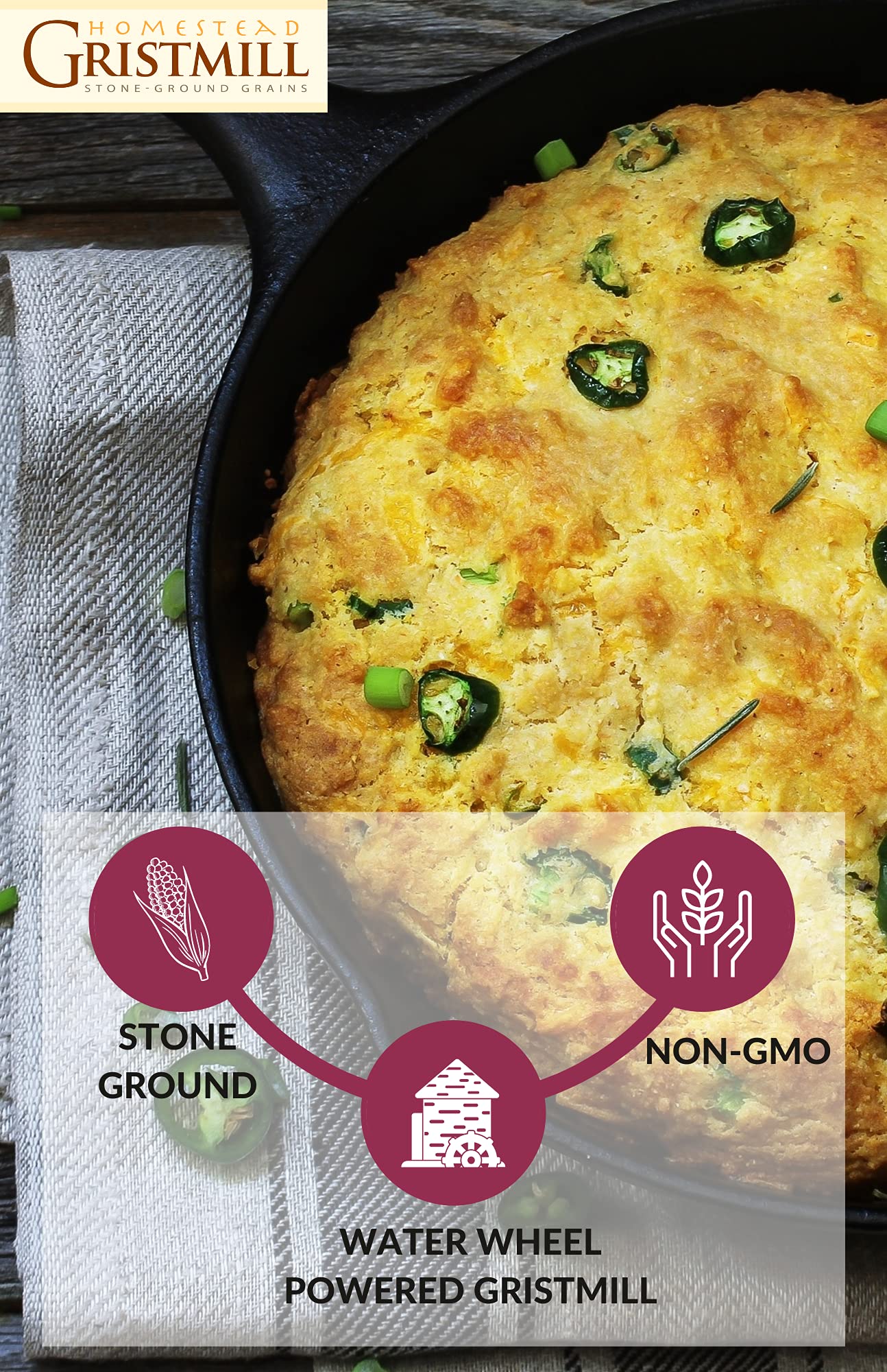 Homestead Gristmill Stone Ground White Cornmeal - Non-Gmo, Chemical-Free Finely Ground Corn Meal- Long Shelf Life - Made In The