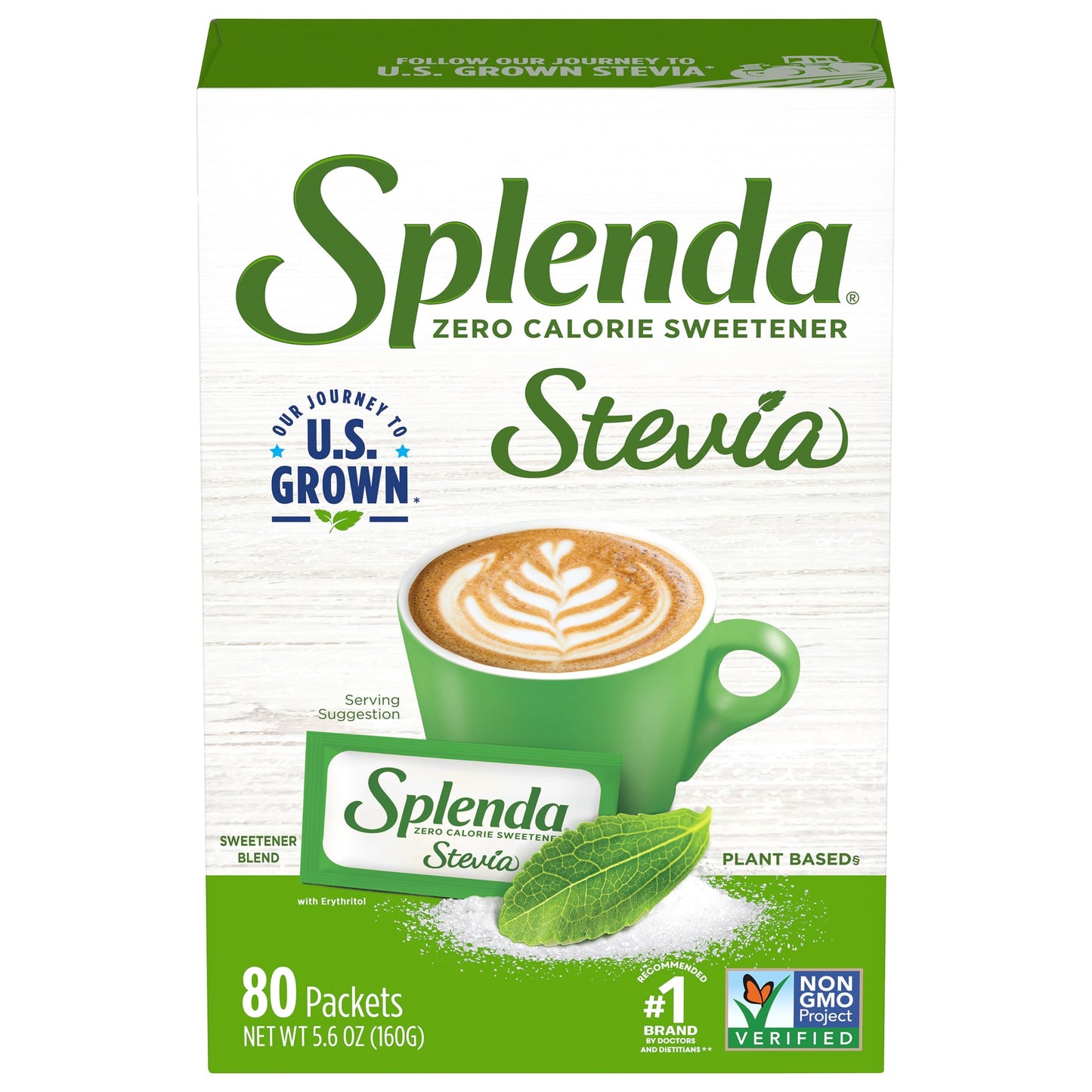 SPLENDA Stevia Zero Calorie Sweetener, Plant Based Sugar Substitute Granulated Powder, Single Serve Packets, 80 Count