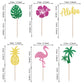 YCTHUNFISH 24 Pack Tropical Cupcake Toppers, Glitter Flamingo & Pineapple Decorations, Bamboo, Aloha Luau Theme, Summer Party Supplies