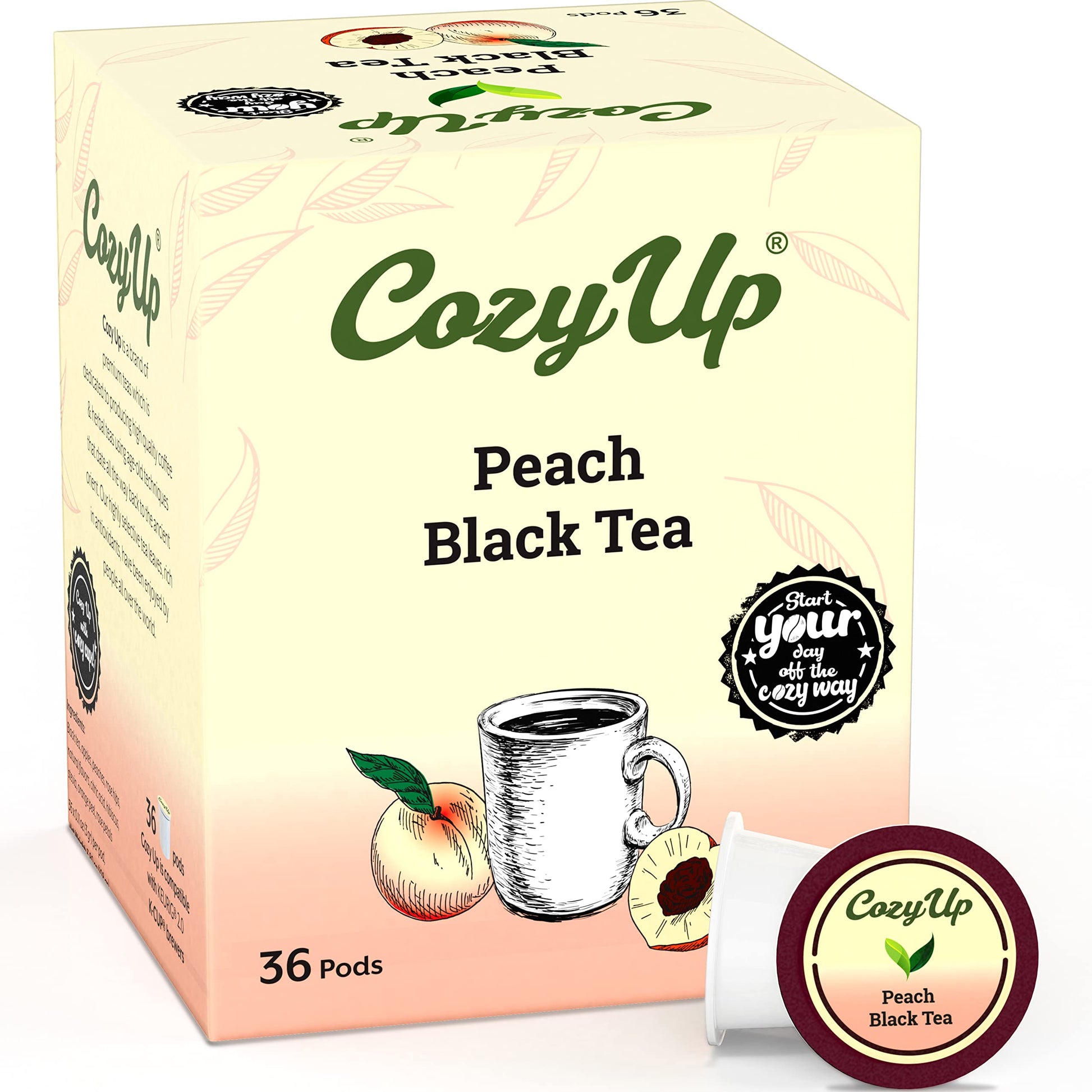Cozy Up Peach Black Tea Pods for Keurig K-Cup Brewers, 36-Count, Pack of 1