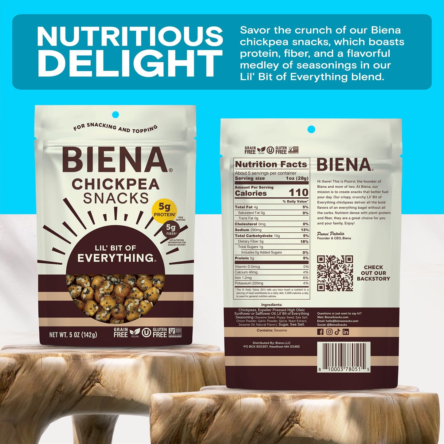 Biena Crispy Roasted Chickpea Snacks, Lil Bit of Everything, High Protein Snacks, High Fiber Snacks, Gluten Free, Plant-Based, N