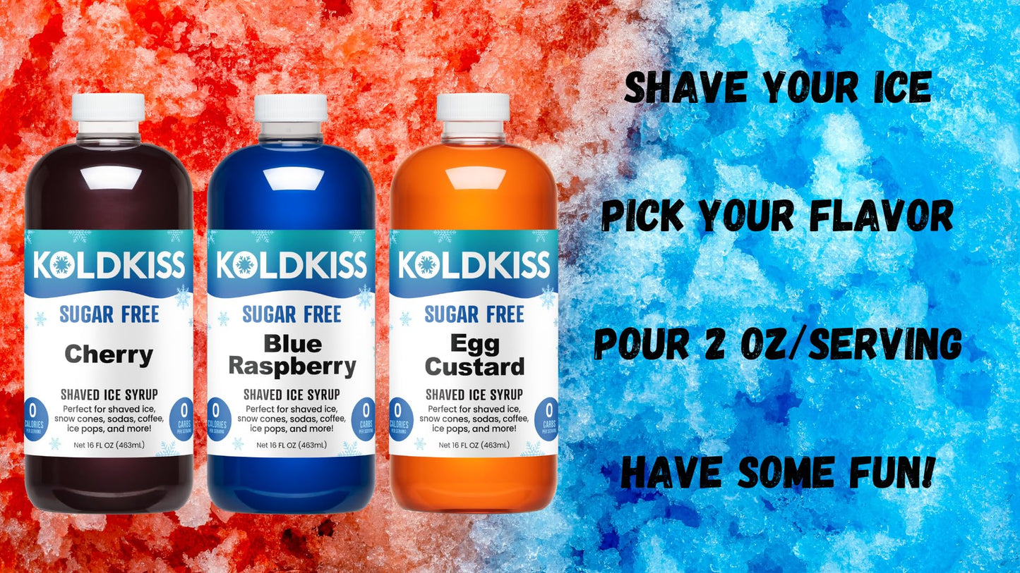 Koldkiss Sugar Free Blue Raspberry Shaved Ice, Hawaiian Shaved Ice & Snow Cone Syrup - 16 Fl Oz Pints | Perfect For Parties, Mil