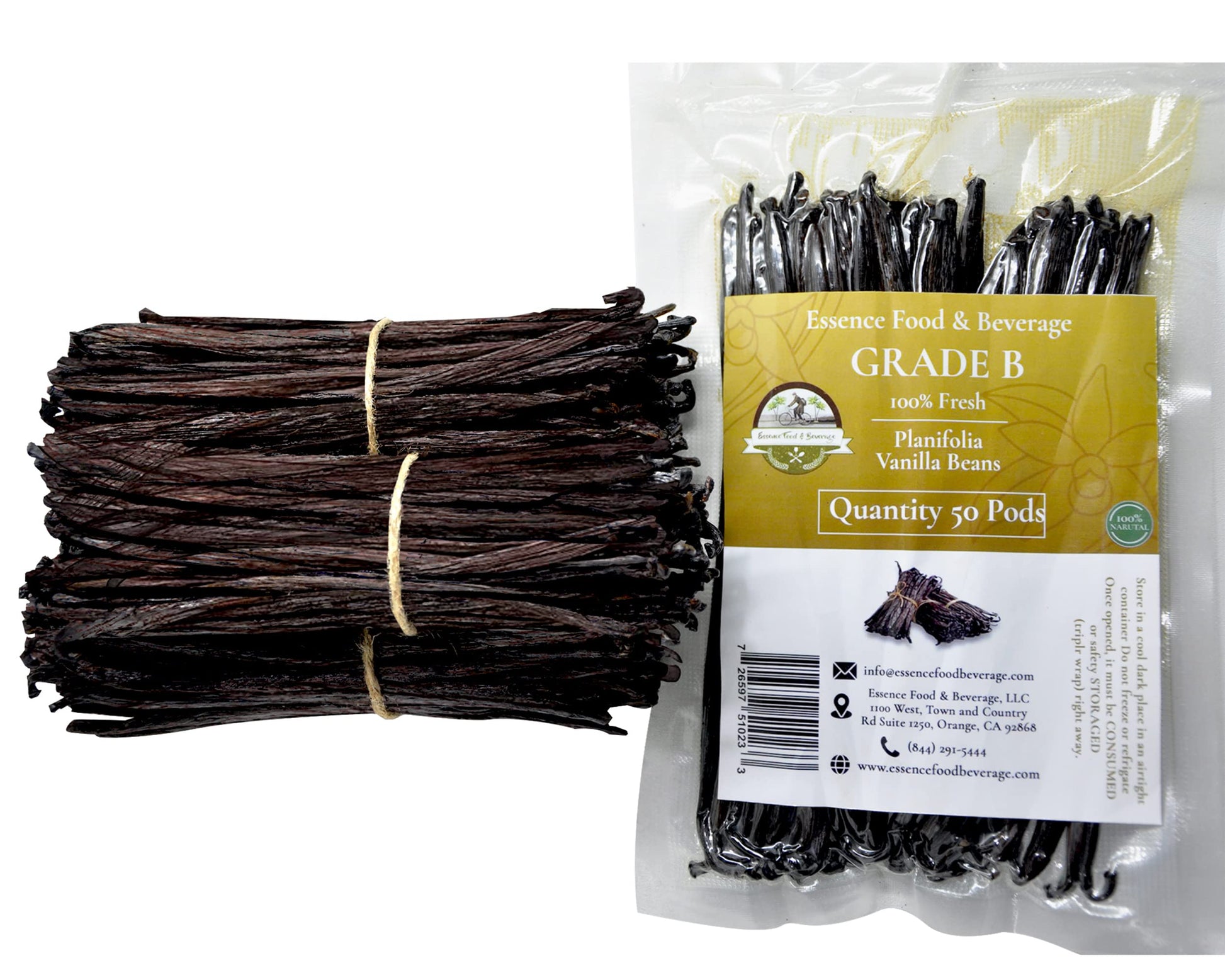 50 Vanilla Beans Bulk For Making Vanilla Extract, Whole Vanilla Beans Extract Grade 4-5 Inches, Perfect Homemade Extract, Baking