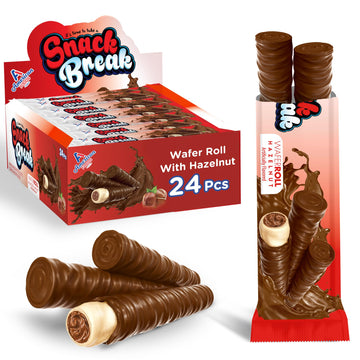 Snack Break Hazelnut Wafer Rolls, Rolled Wafer Cookies, Cocoa Coated Delicious Snack, Individually Wrapped, Crunchy Sticks for O