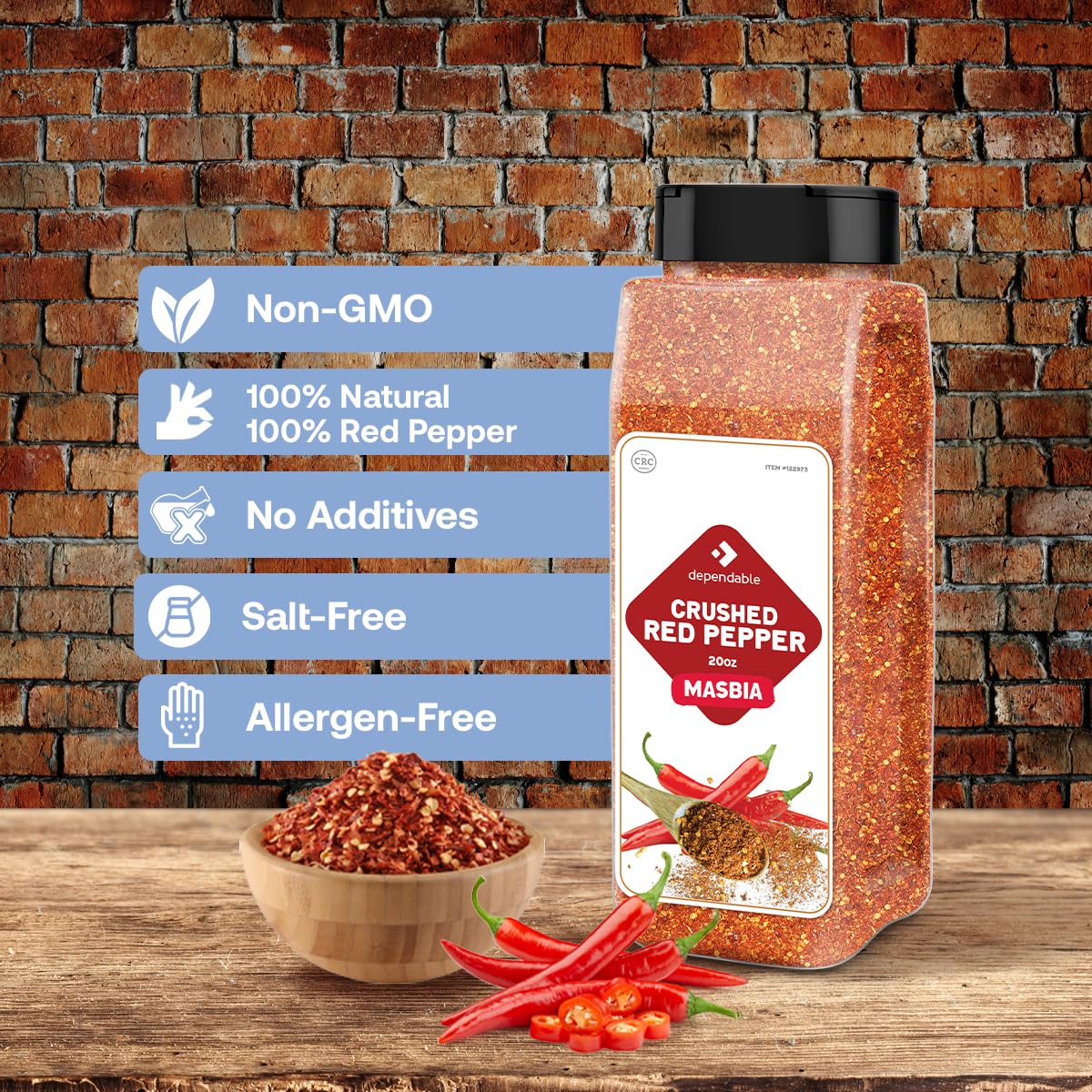 Dependable Foods Crushed Red Pepper Flakes – 20 Oz. Container Bulk Size - Kosher Spice Seasoning For Chefs & Culinary Enthusiasts Adds Heat & Depth To Pizza, Pasta, Stir-Fries Non-Gmo & Allergen-Free