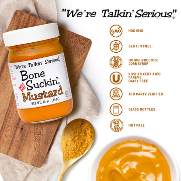 Bone Suckin Sweet Spicy Mustard, National Champion, Made in the USA, Non-GMO, Gluten-Free, Kosher and has No High Fructose Corn