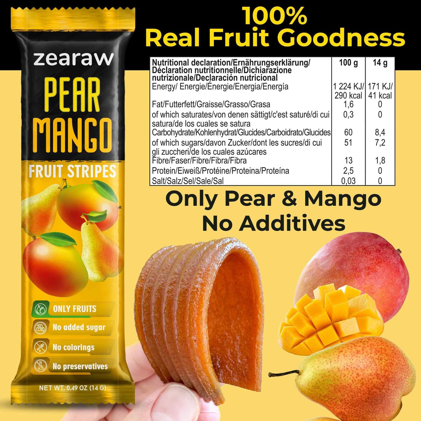 Zearaw Healthy Fruit Snacks For Adults And Kids - 30 Organic Fruit Leather With Dried Apple, Apple-Strawberry, Pear-Mango - Vega
