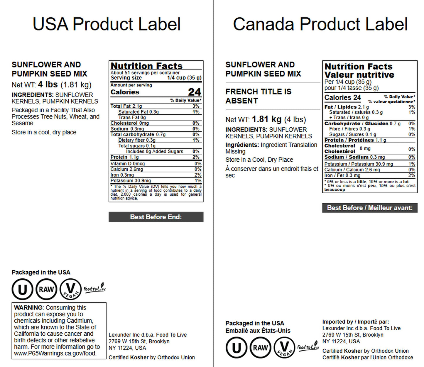 Food to Live Sunflower and Pumpkin Seed Mix, 4 Pounds - Natural Snack, Rich in Protein, Perfect for Snacking, Baking and Salads,