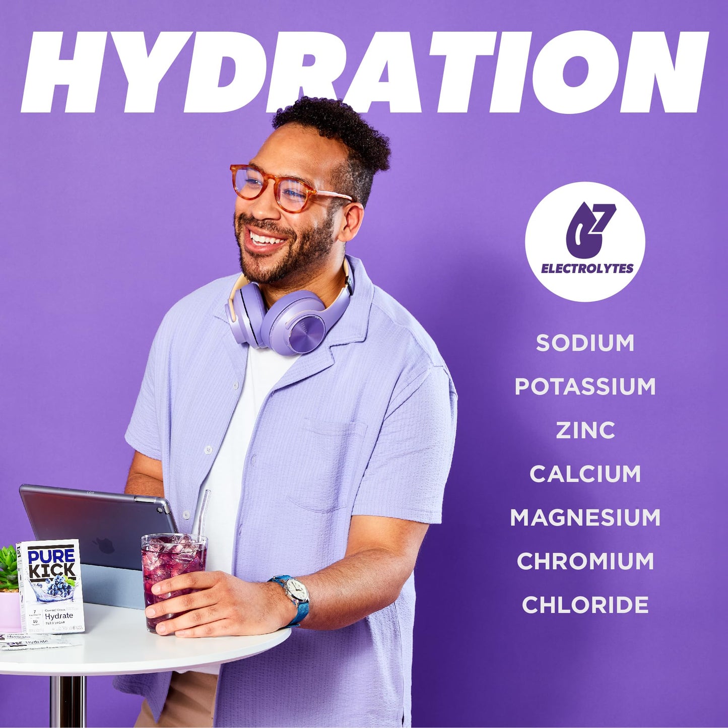 PURE KICK Hydration Singles Drink Mix, Concord G , 12 Boxes, 72 Packets Total, 0.13 Ounce Each