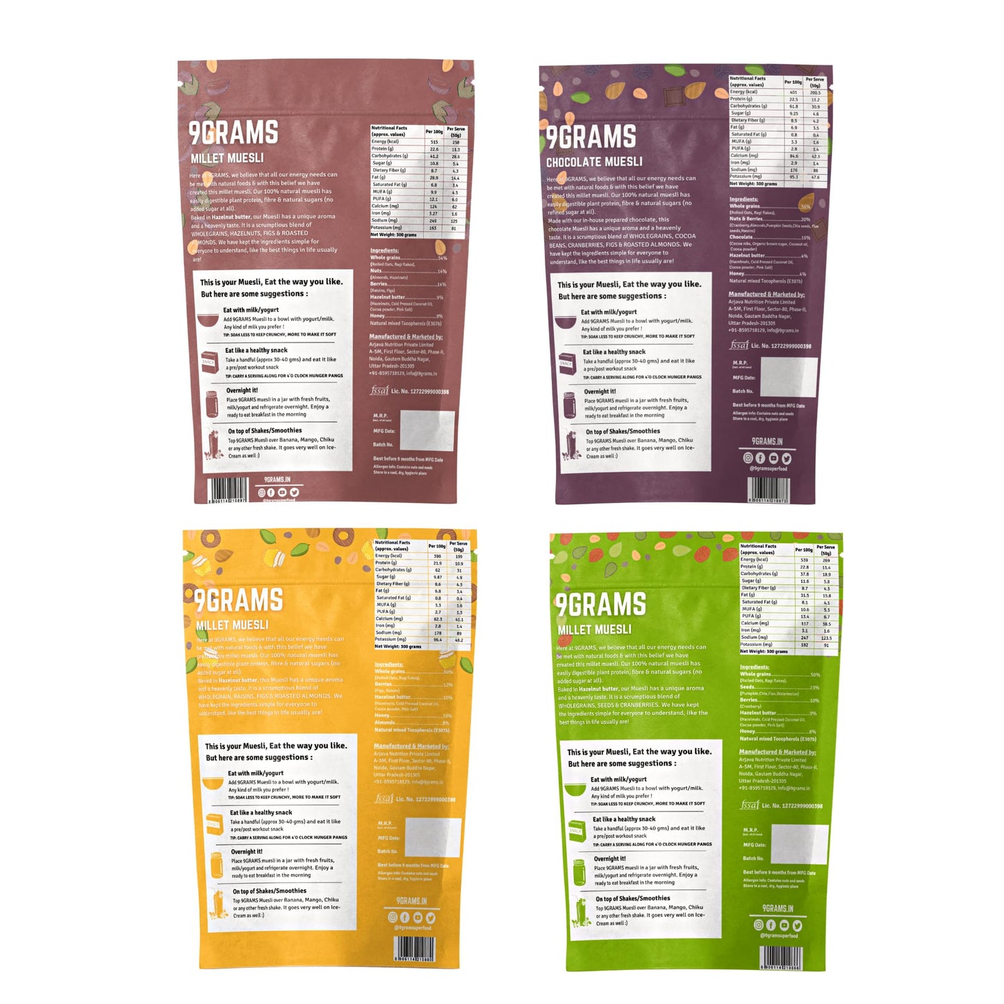 9Grams Millet Muesli | 100% Natural | With Ragi Millets | 8G Protein | Healthy Breakfast Without Added Sugar Or Preservatives (T