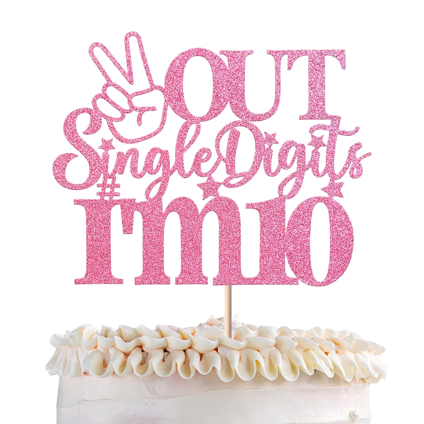 YCTHUNFISH Cake Topper Glitter 10th Birthday Decorations, Bamboo, Pink