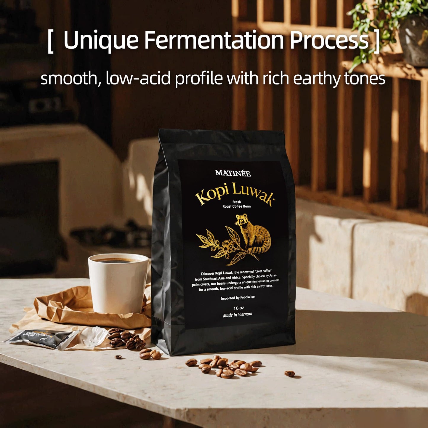 Matin  E Wild Kopi Luwak Coffee Beans, Medium Roast, Whole Bean Coffee, Civet Coffee, Wild Kopi Luwak Coffee - Sustainably Sourc