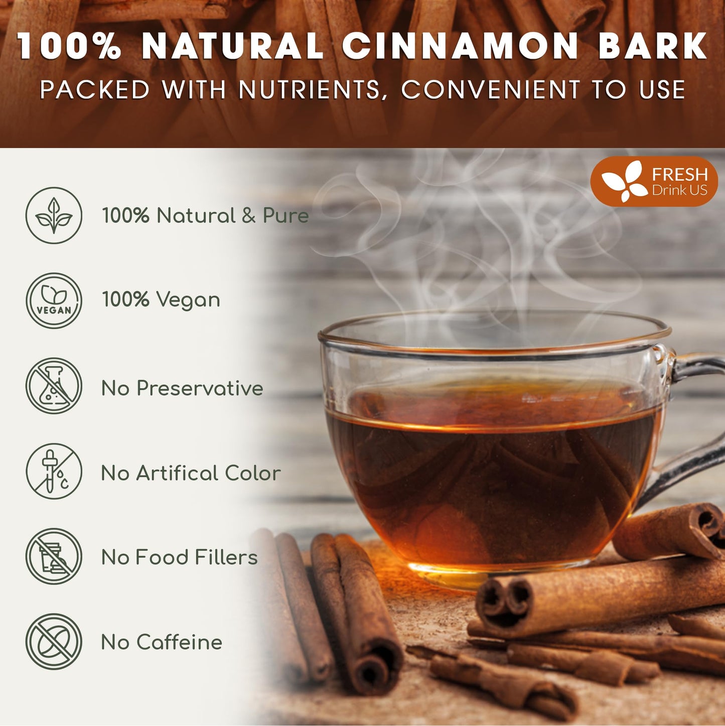 FRESHDRINKUS Premium Cinnamon Sticks, 100% Natural Inner Bark, Strong Aroma, 30 Counts