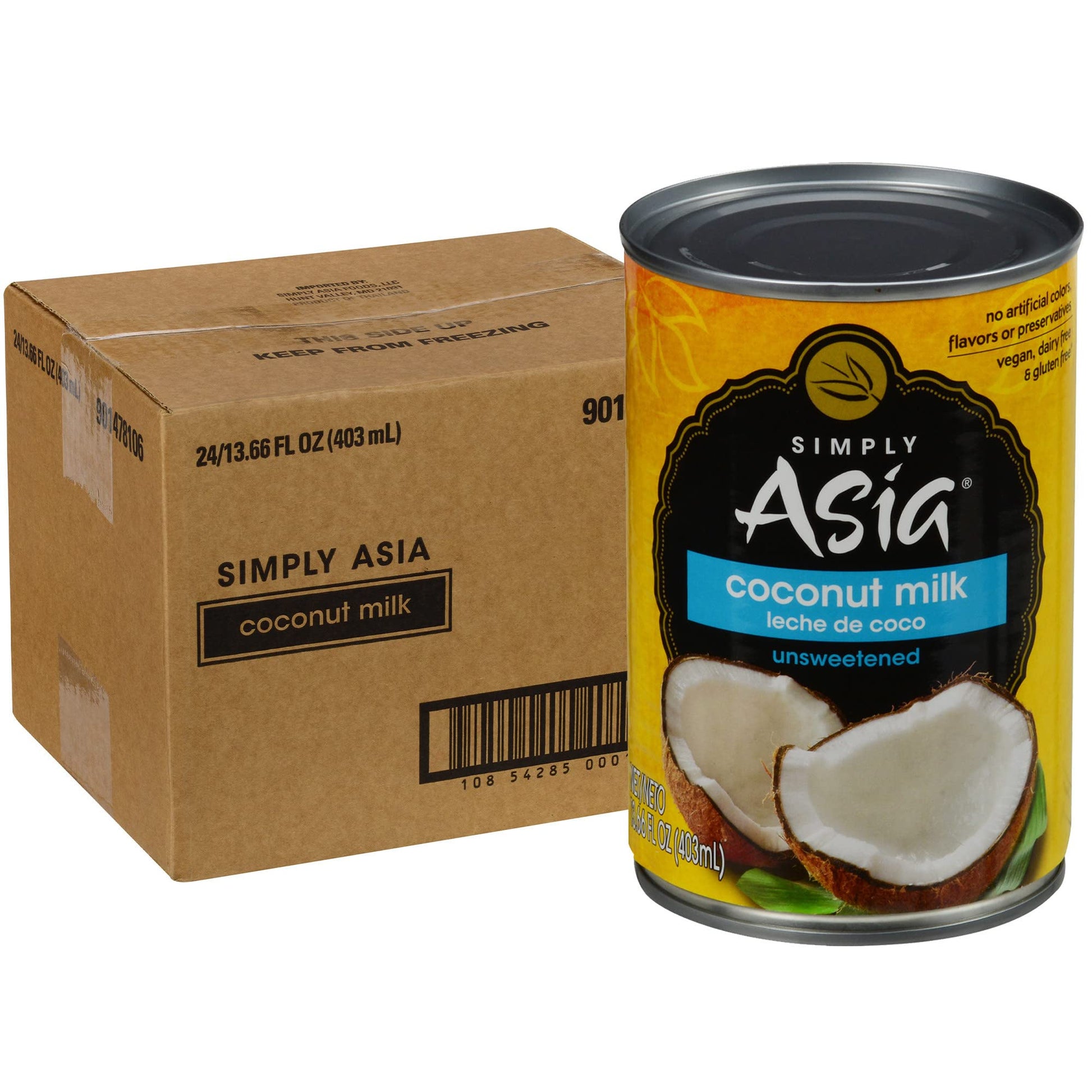 Simply Asia Unsweetened Coconut Milk, 13.66 Fl Oz (Pack Of 24) - 24 Pack Of 13.66 Fluid Ounce Cans Of Coconut Milk, Gluten And Dairy Free, Perfect Alternative For Cooking, Baking And Beverages