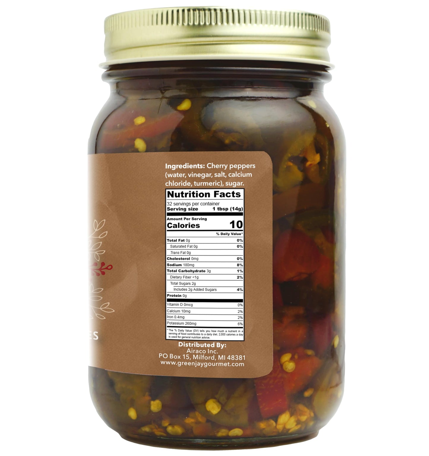Green Jay Gourmet Pickled Candied Cherry Peppers In A Jar - Fresh Hand Jarred Vegetables For Cooking & Pantry - Pre-Prepared Pic