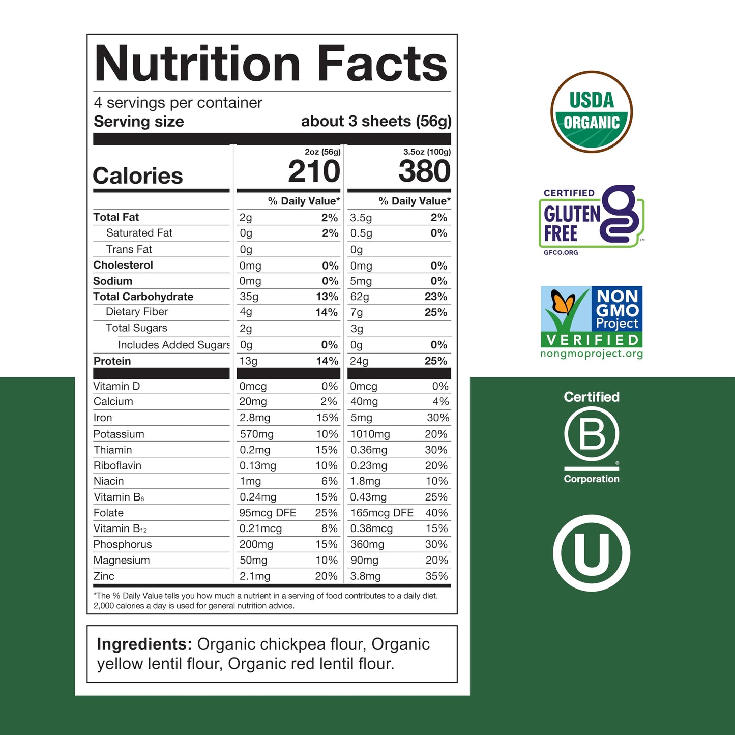 Chickapea Organic Chickpea Pasta - Lasagna - 8 oz (Pack of 6)