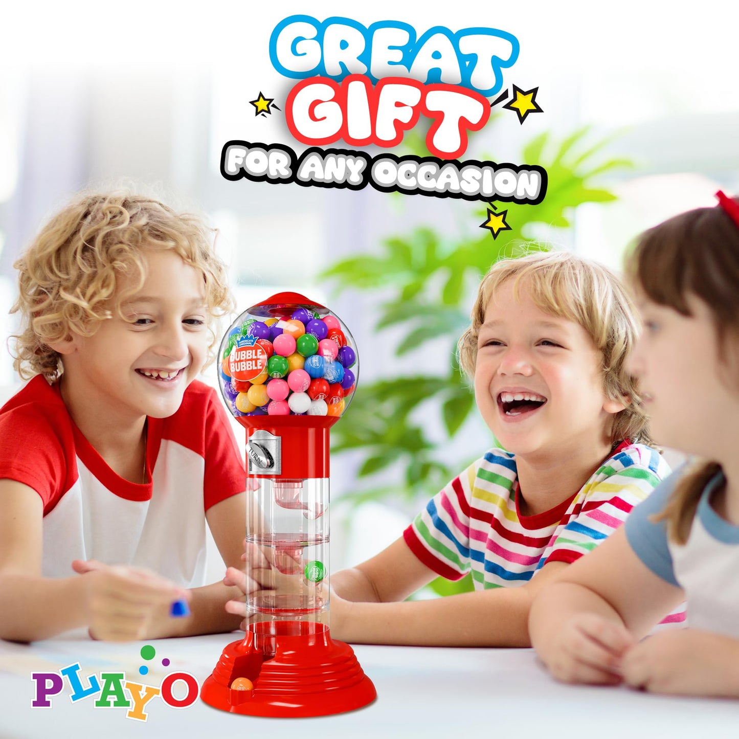 Playo 10.5'' Gumball Machine For Kids, Spiral Style Candy Dispenser For Gifts, Parties Or Events - Bubblegum Machine W/Gumb Ball