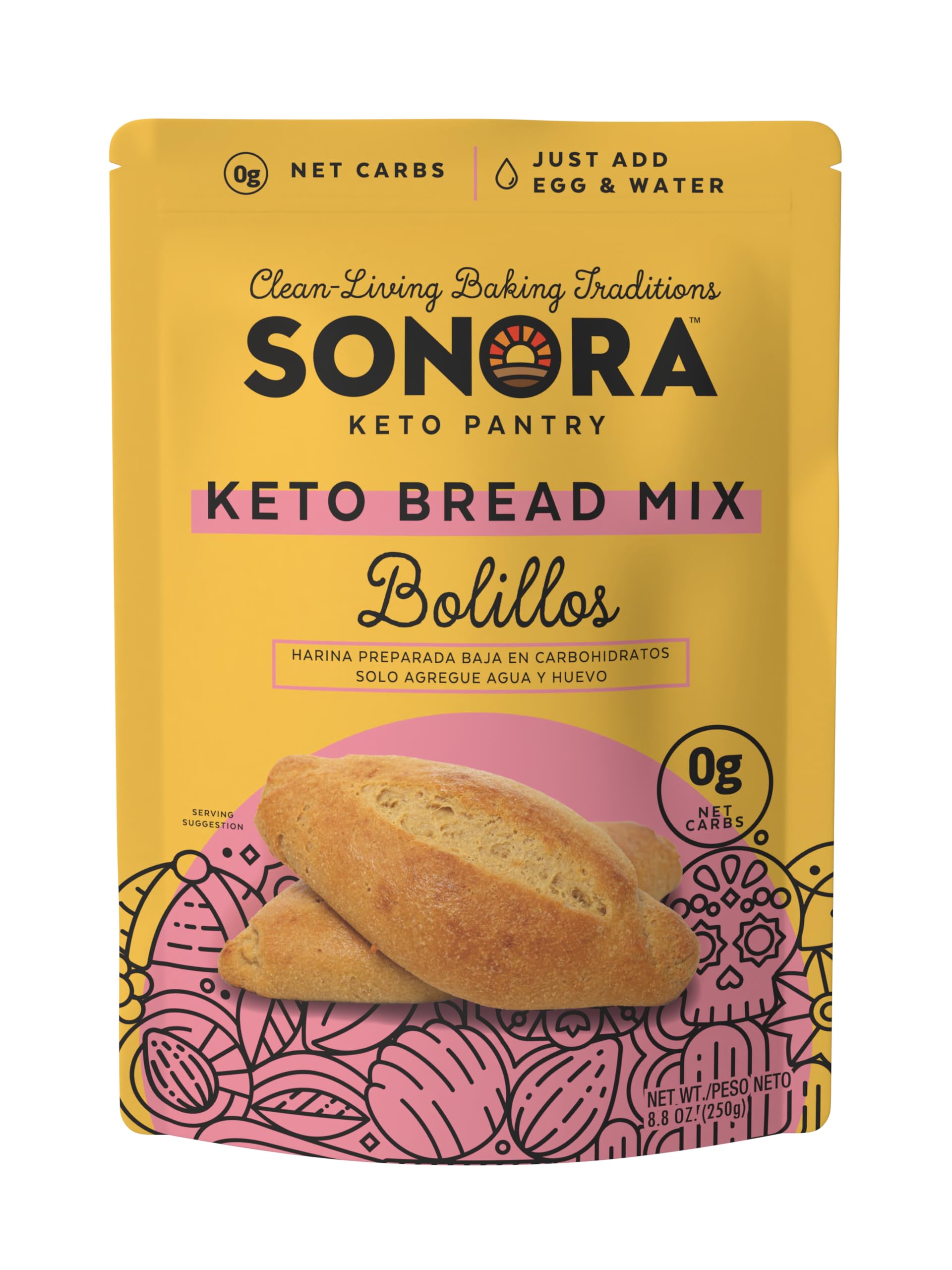 Sonora Keto Bread Mix - Low Carb, 0g NET CARBS, Makes 8, 8.8oz, Bread Machine Compatible