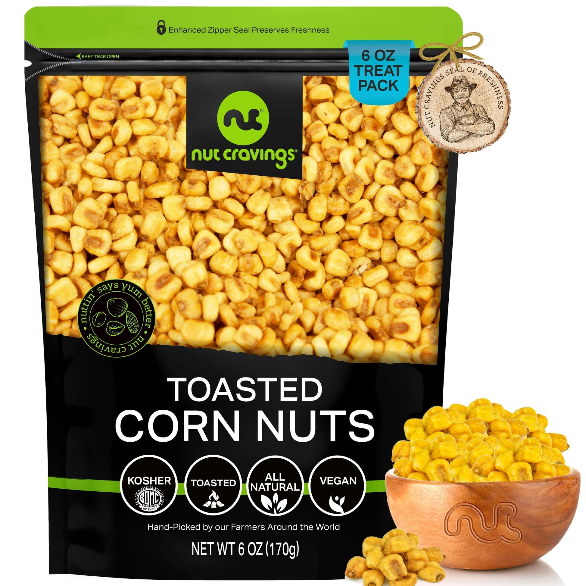 Nut Cravings - Toasted Corn Nuts, Roasted & Salted, Crunchy Kernels - Original Flavor (6Oz - 1 Pack) Packed Fresh In Resealable