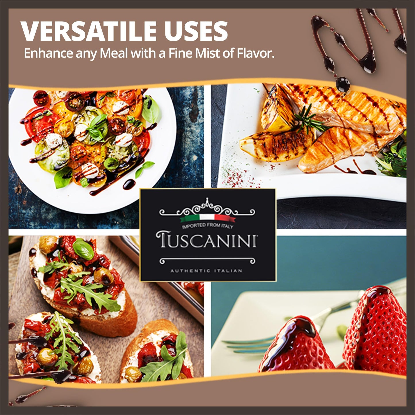 Tuscanini Italian Balsamic Vinegar Of Modena Italy, 6% Acidity, 8.45Oz (2 Pack) Glass Bottle | Spray Top | Certified Kosher