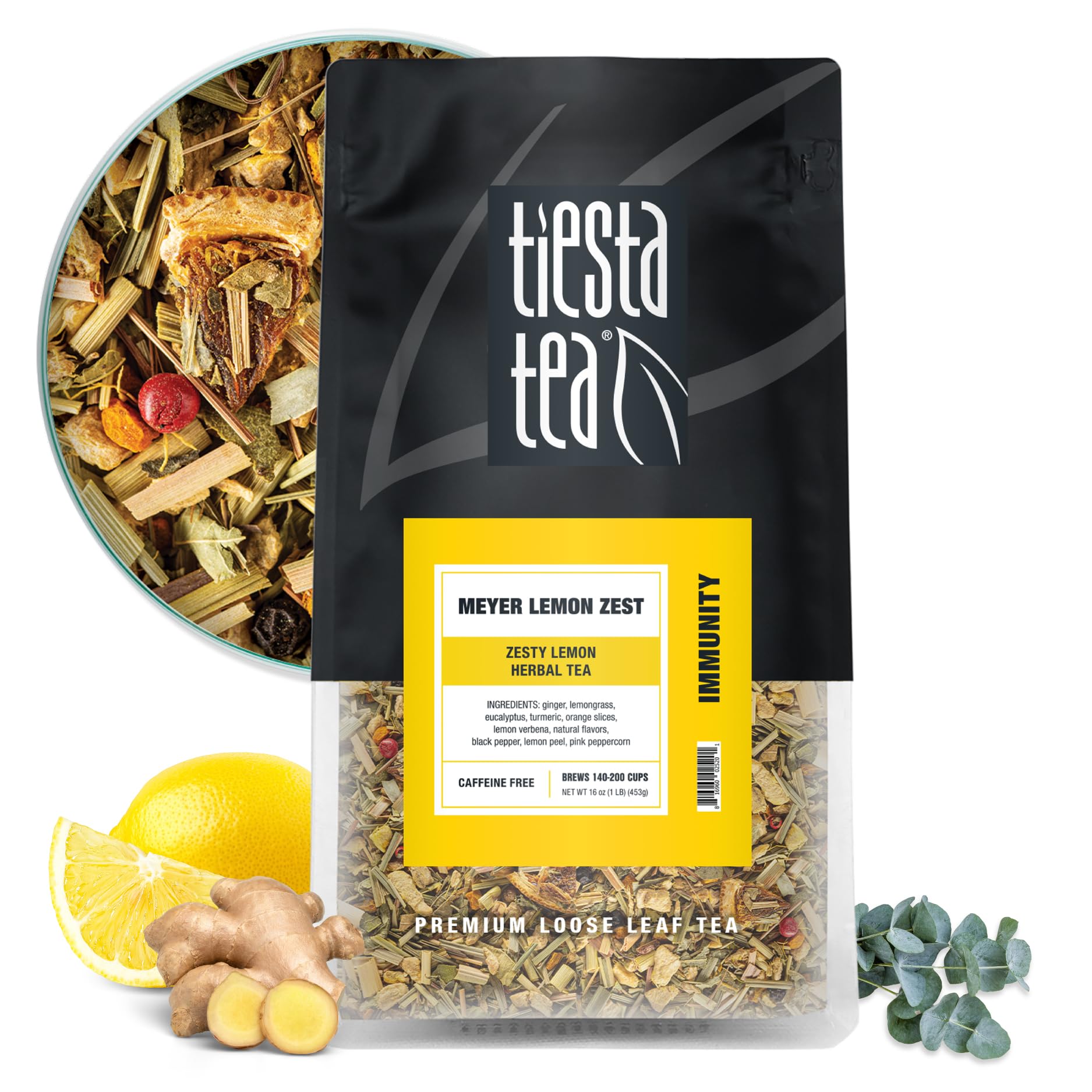 Tiesta Tea Meyer Lemon Zest Herbal Tea, Caffeine-Free, Loose Leaf, 16 oz Bulk Pouch, Brews Up to 200 Cups