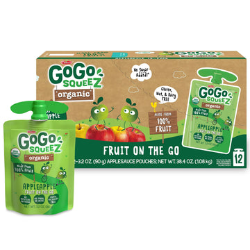 Gogo Squeez Organic Applesauce And Fruit Puree, Apple Apple, 3.2 Oz (Pack Of 12), Unsweetened Organic Fruit Snacks For Kids, Glu