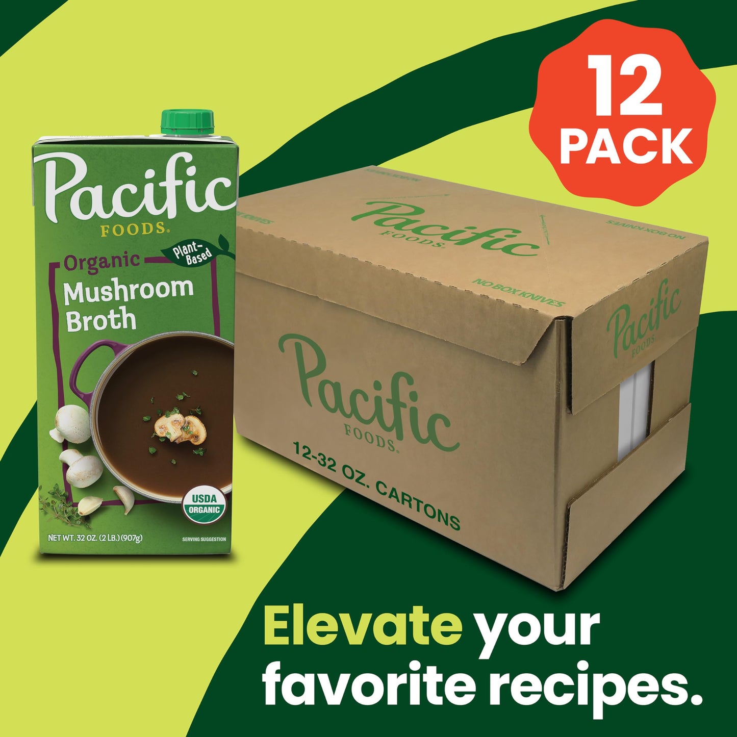 Pacific Foods Organic Mushroom Broth, 32 Fl Oz, Pack of 12, Model 04100