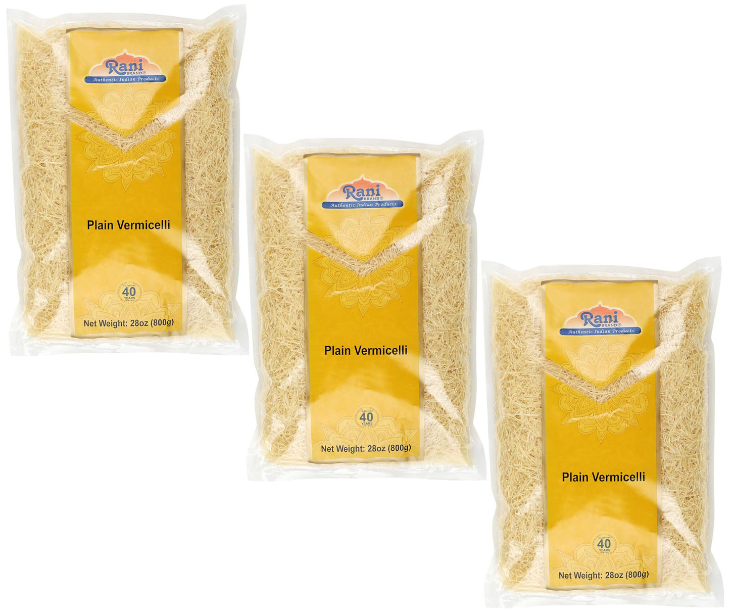 Rani Plain Vermicelli (Wheat Noodles) 28oz (1.75lbs) 800g, Pack of 3 ~ All Natural | Vegan | NON-GMO | Indian Origin