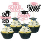 Gyufise 24Pcs Graduation Cupcake Toppers, Glitter Senior Class of 2025, Paper, Pink