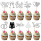 YCTHUNFISH 30 Pack Glitter Diamond Ring Cupcake Toppers for Bridal Shower, Wedding, Bachelorette, Silver