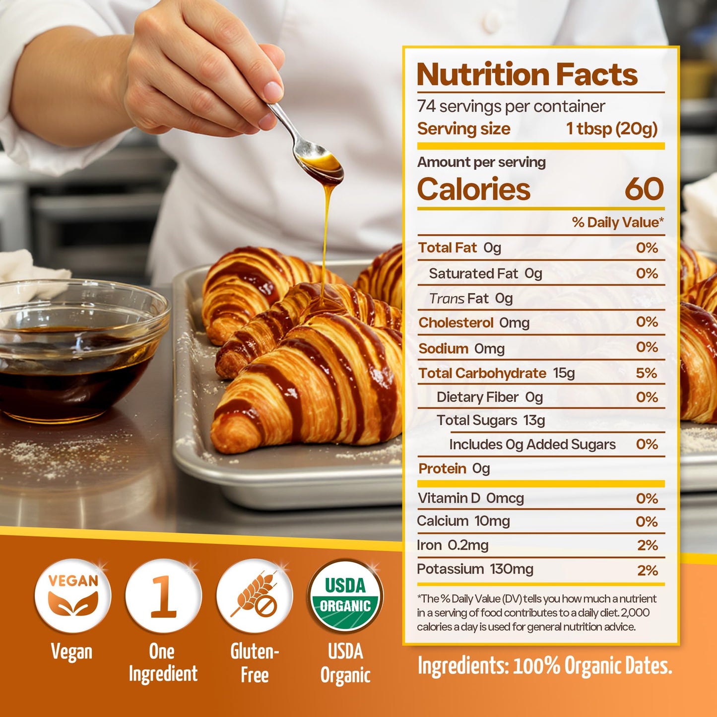 Heaven & Earth 100% Organic Date Syrup, Silan, 52.8oz (2 Pack = 6.6lb) | Just 1 Ingredient | All Natural Honey Alternative | Low