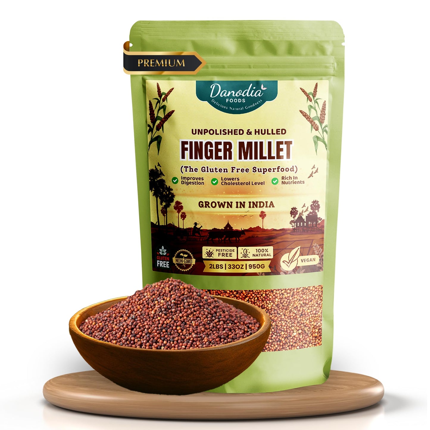 Danodia Foods Whole Grain Finger Millet (Ragi) - 2lbs (950g) | Organic, Hulled, Unpolished, Gluten-Free, Natural Superfood | Hig