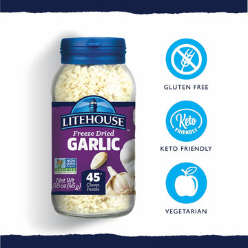 LITEHOUSE Freeze Dried Garlic - Non-GMO, Gluten-Free, 2.47 Oz Jar - Equivalent to 45 Garlic Cloves