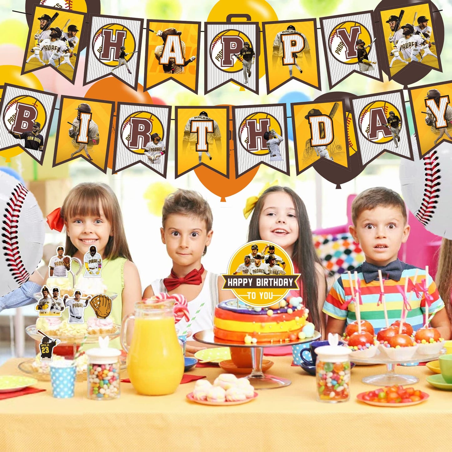 Baseball Team San-Diego Party Decorations,Birthday Party Supplies For Baseball Team San-Diego Party Supplies Includes Banner - C