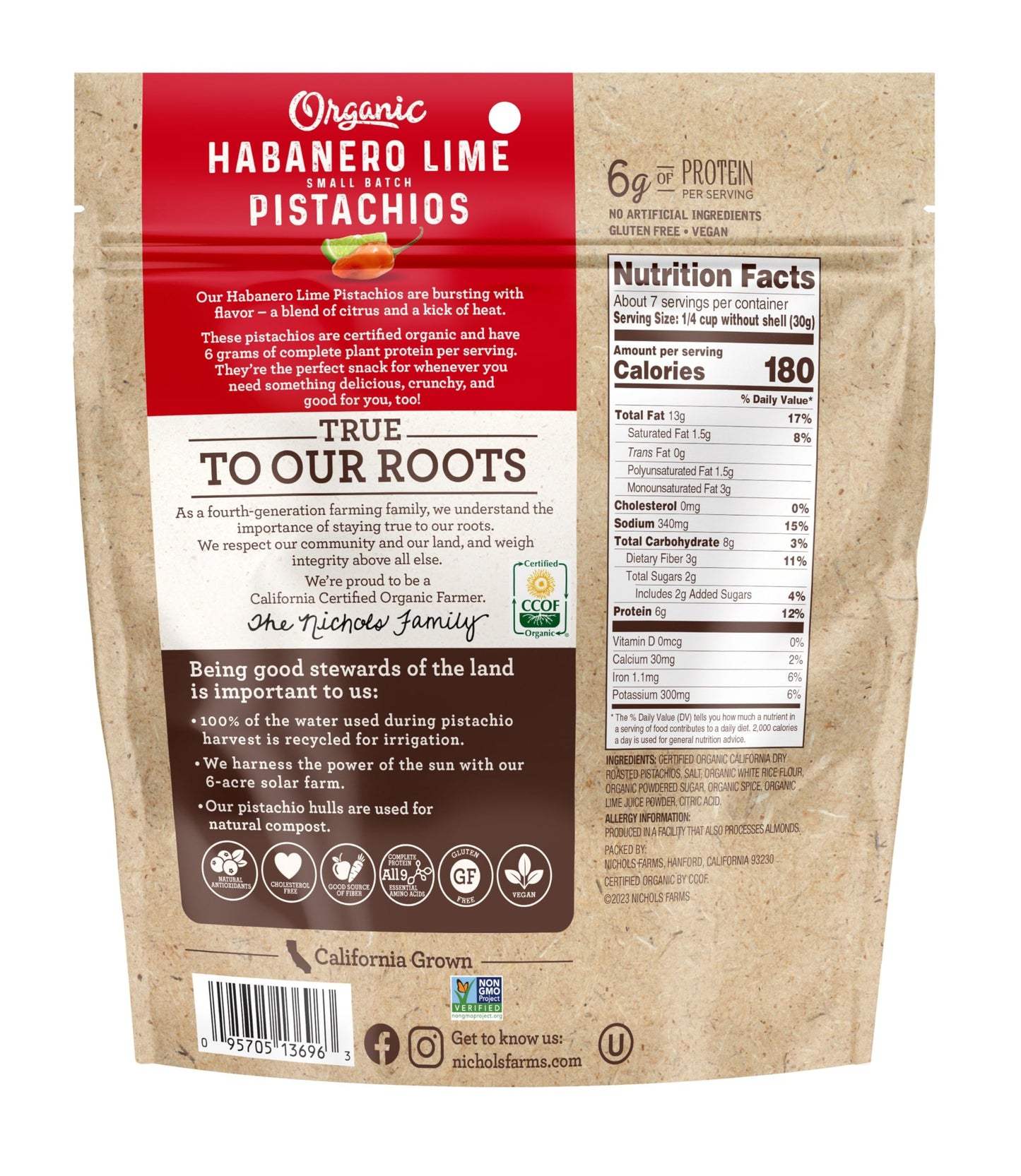 Nichols Farms Organic InShell California Pistachios, Healthy Protein Snack, Habanero Lime, 14oz