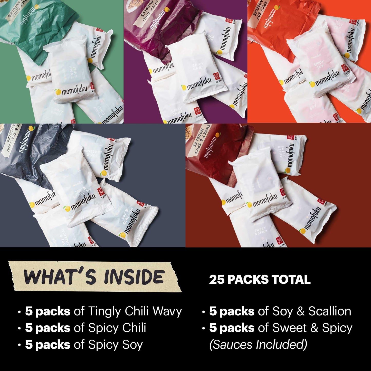 Momofuku Ramen Noodle Variety Pack By David Chang, 25 Count (Pack Of 5) Air-Dried Never Fried Vegan Instant Noodles With 11G Of Plant Based Protein