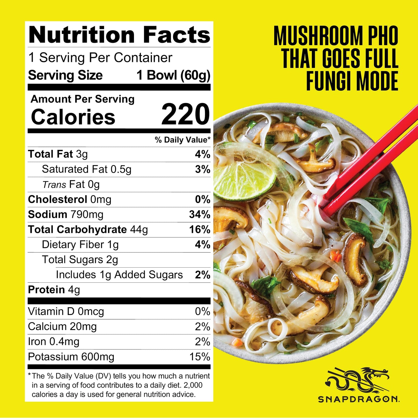 Snapdragon Mushroom Pho Instant Noodle Bowls | Mushroom Flavor Broth with Rice Noodles | Gluten Free | No Artificial Flavors | N
