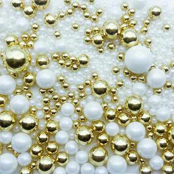 SE Si&Moos White and Gold Pearl Sprinkles for Decorating Edible Cake Cookie Pearls Cupcake Decorations Gold and White Sprinkles 
