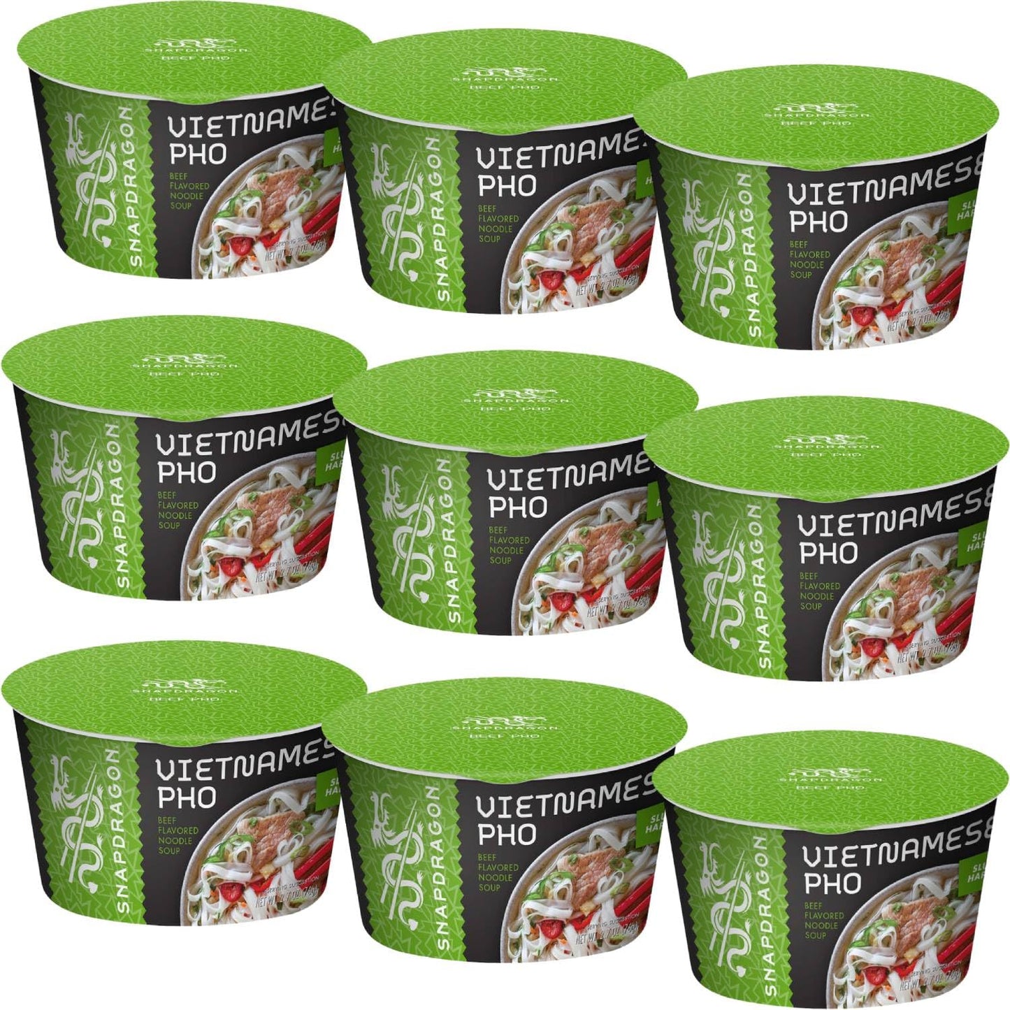 Instant Pho Noodle Bowls Bundle. Includes Nine - 2.7 Oz Vietnamese Pho Bowls In Beef Broth Soup! Our Bowls Are 15% Bigger Than O
