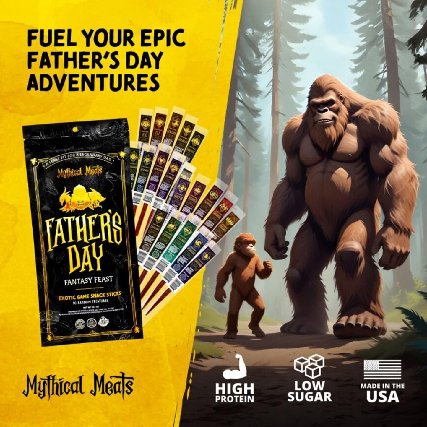 Mythical Meats Fathers Day Fantasy Feast Gift Pack - 10 Random Exotic Game And Beef Snack Sticks - Dried & Dehydrated Meats Seas